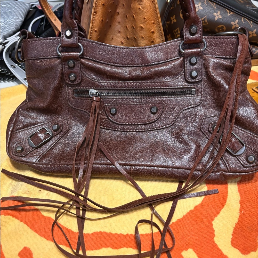 Besso Motorcycle Bag/Purse soft Italian leather, studs fringe whipstitch handles